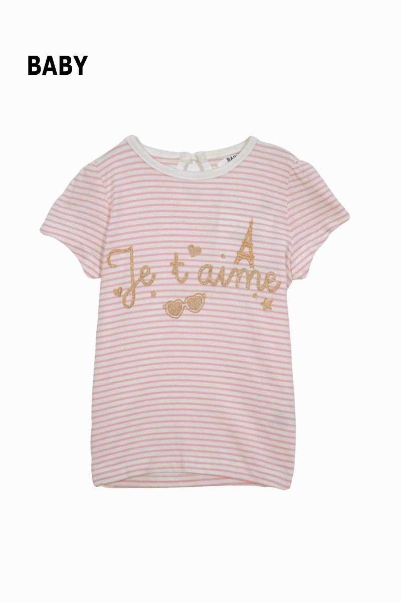 Baby Girls Pink Striped "Je t’aime" T-Shirt - Smgarment's