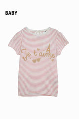 Baby Girls Pink Striped "Je t’aime" T-Shirt - Smgarment's