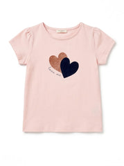 DPARIELGirls' Soft Pink "Love Me" Double Heart Graphic Short-Sleeve T-Shirt| SM GARMENTS