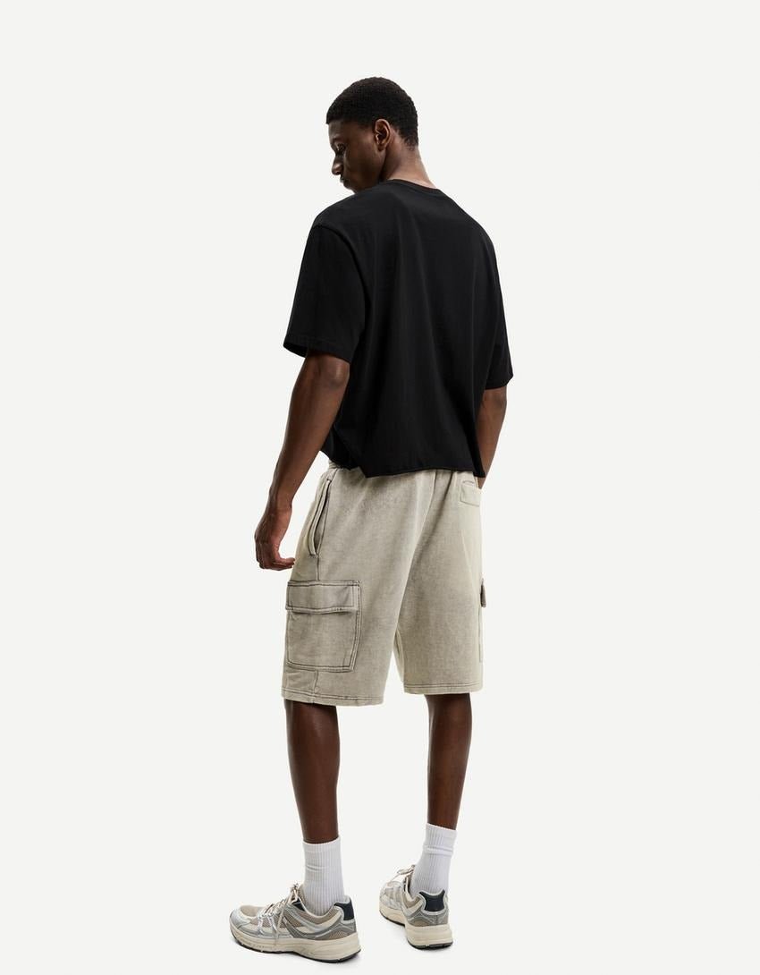 BERSHKA Plush Cargo Bermuda Shorts - Smgarment's