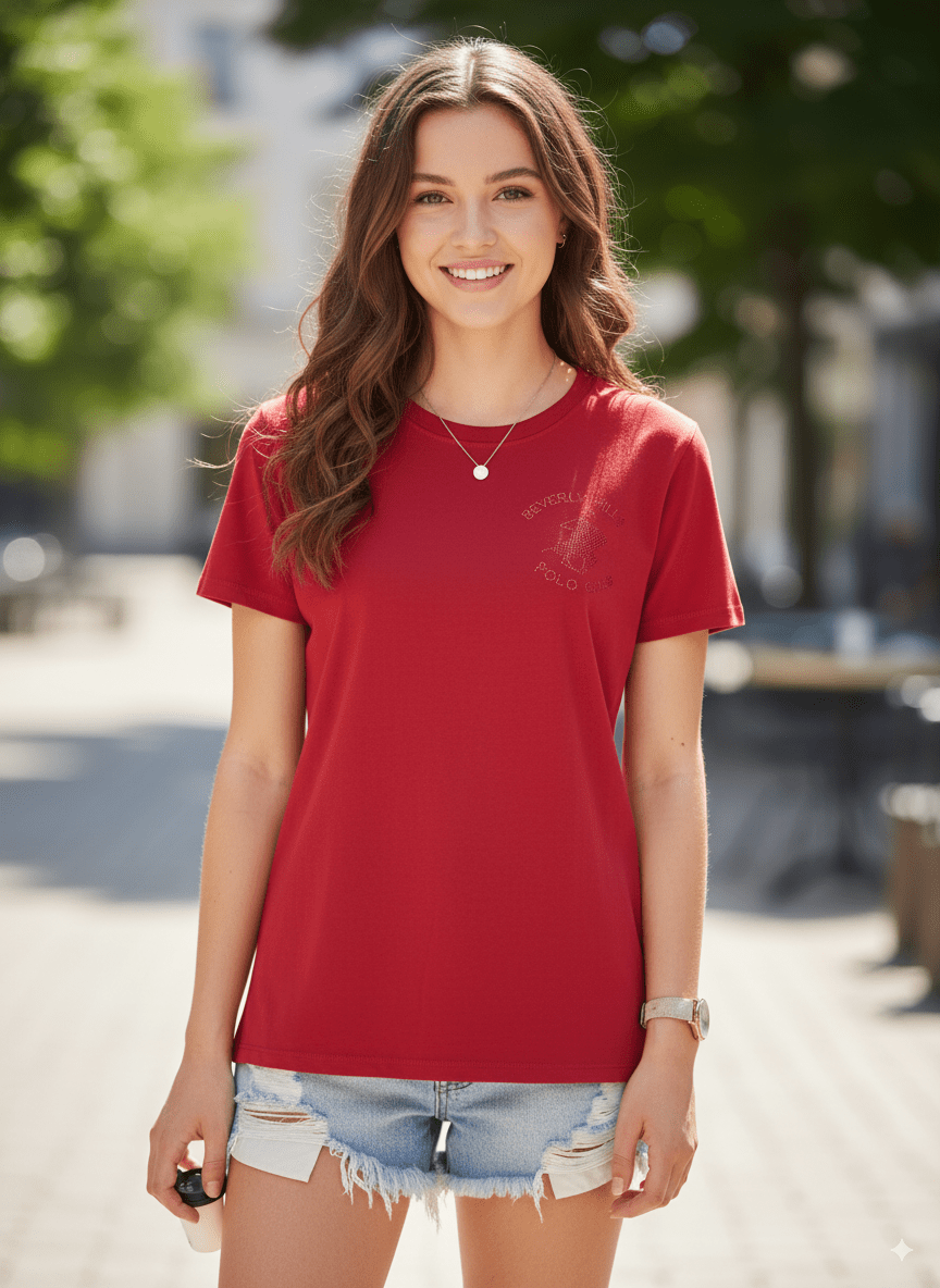 BEVERLY HILLS POLO CLUB WOMEN T - SHIRT WITH RED LOGO - Smgarment's