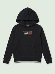 Girls Black Casual Pullover Hoodie with "Brooklyn NYC" Graphic and Glitter Hem