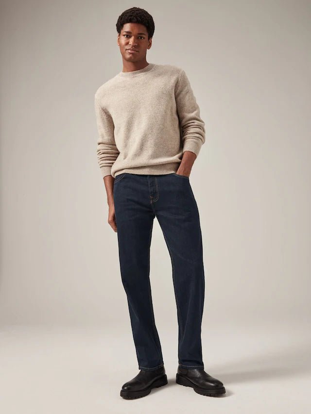 Blue Indigo Rinse Single Straight Fit Classic Stretch Jeans - Smgarment's