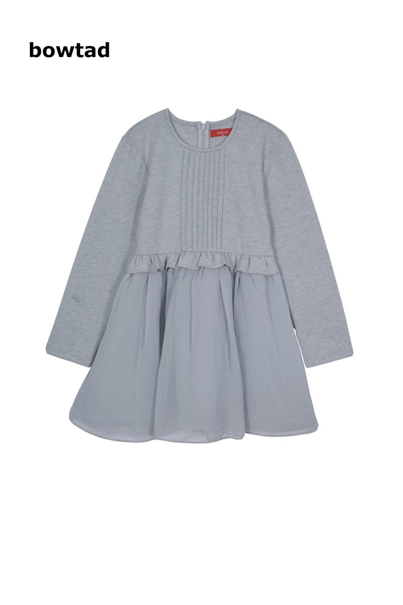 Bowtad Girls Grey Long Sleeve Layered Dress - Smgarment's