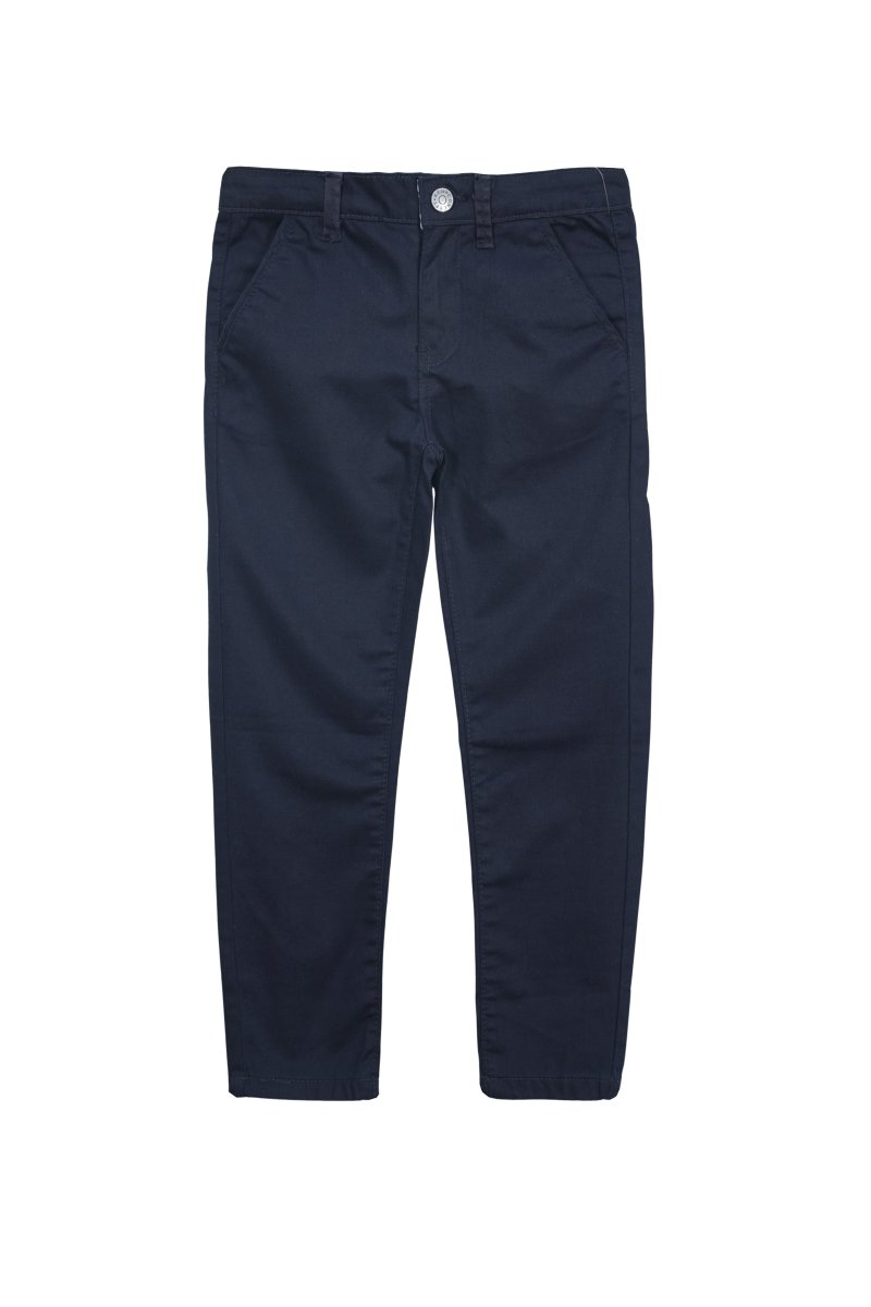 Boys Navy Blue Slim Fit Chino Pants - Smgarment's