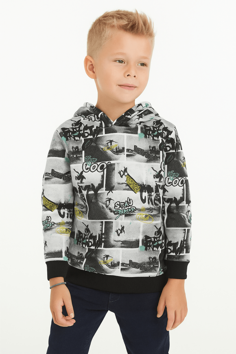 Boys’ Skateboard Print Hoodie – Street Style Graphic - Smgarment's