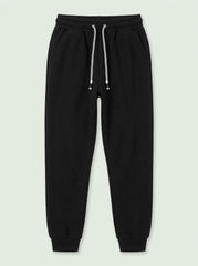Boys Black Casual Jogger Pants with Contrast Grey Drawstring and Pockets