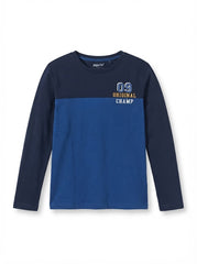 IMPORTED Boys' Long-Sleeve Colorblock "Original Champ" Graphic T-Shirt – Navy & Royal Blue