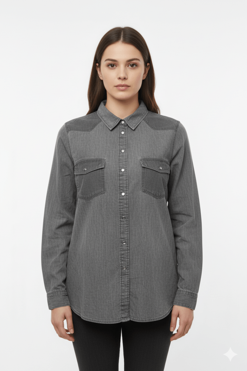 CAMAIEU WOMENS TWO TONE DOUBLE POCKET SHIRT - Smgarment's