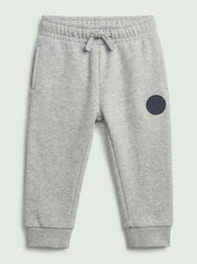 Boys Light Grey Heather Jogger Pants with Drawstring Waist and Logo Patch