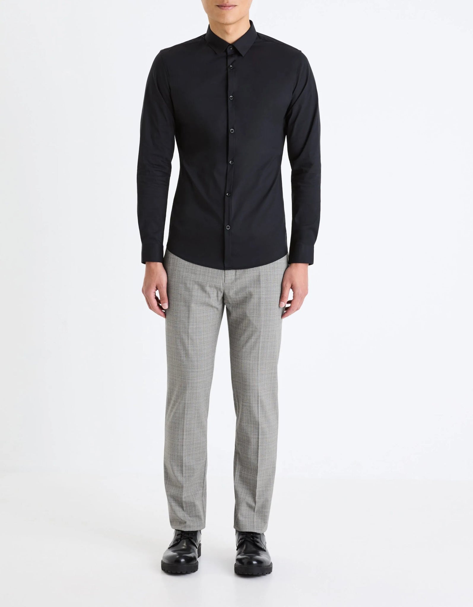 CELIO Extra Slim Stretch Cotton Shirt - Black - SMgarment's