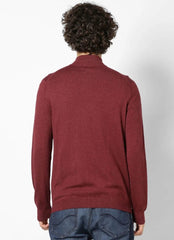 CELIO SELIMIN Burgundy Solid Cotton Blend Sweater - Smgarment's