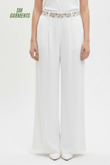 Chic White Palazzo Pants with Detailed Waist - Smgarment's