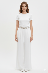 Chic White Palazzo Pants with Detailed Waist - Smgarment's