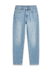 Girls' Light Wash High-Waisted Straight Leg Denim Jeans with Subtle Speckle Detail