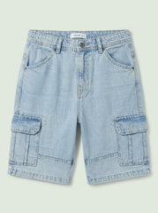 Men's BRANDED Light Wash Denim Cargo Shorts with Utility Pockets