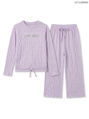 Girls' Light Purple "good vibes" Smocked 2-Piece Pyjama Set