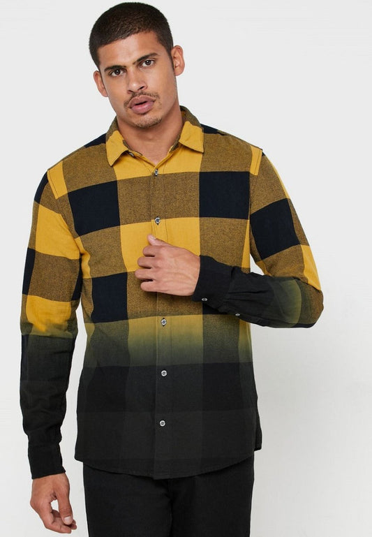Dip Dye Checked Regular Fit Shirt - Smgarment's