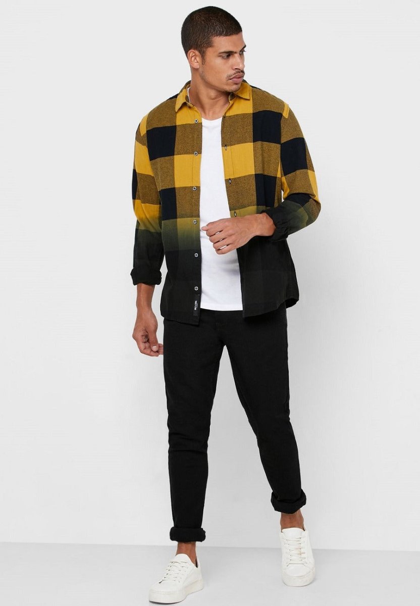 Dip Dye Checked Regular Fit Shirt - Smgarment's