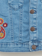 MAX GIRLS SLEEVELESS EMBROIDED DENIM JACKET