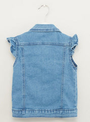 MAX GIRLS SLEEVELESS EMBROIDED DENIM JACKET