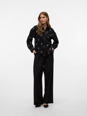 VEROMODA Womens Black Printed Denim Jacket