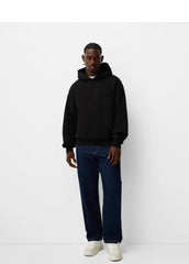 BERSHKA MENS BASIC BACK PRINT BLACK HOODIE