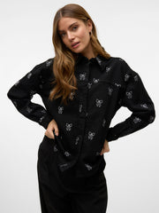 VEROMODA Womens Black Printed Denim Jacket