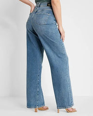 SOUTHERN COTTON Super High Waisted Medium Wash Button Fly 90s Wide Leg Jeans