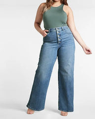 SOUTHERN COTTON Super High Waisted Medium Wash Button Fly 90s Wide Leg Jeans