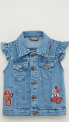 MAX GIRLS SLEEVELESS EMBROIDED DENIM JACKET