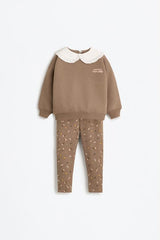 LEFTIES Girls Sweatshirt With Collar And Ribbed Leggings Suit