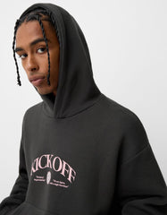 BERSHKA MENS KICK OFF BACK PRINT HOODIE