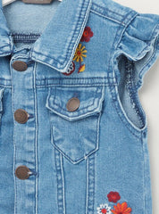MAX GIRLS SLEEVELESS EMBROIDED DENIM JACKET