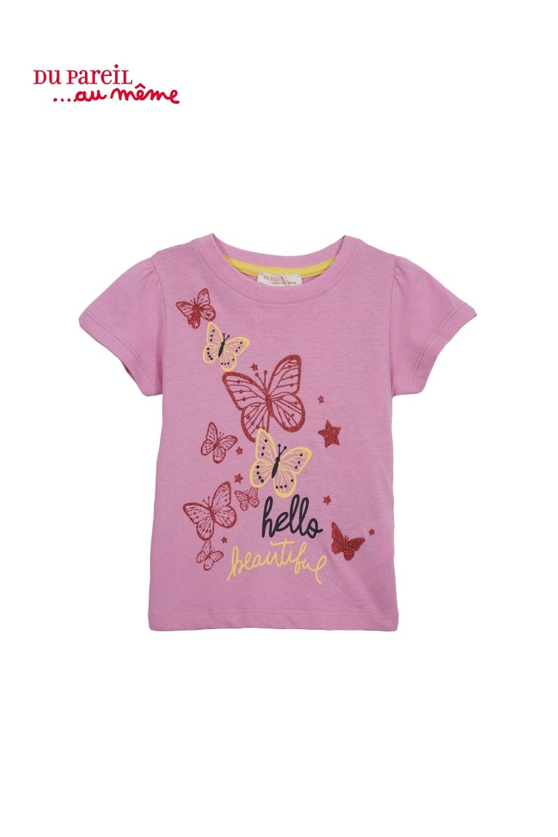 DU PAREIL Girls' “Hello Beautiful” Butterfly T-Shirt – Pink - Smgarment's
