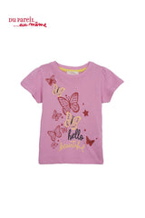 DU PAREIL Girls' “Hello Beautiful” Butterfly T-Shirt – Pink - Smgarment's