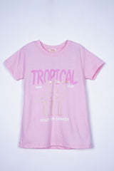 DU PAREIL GIRLS PRINTED PINK T - SHIRT - Smgarment's