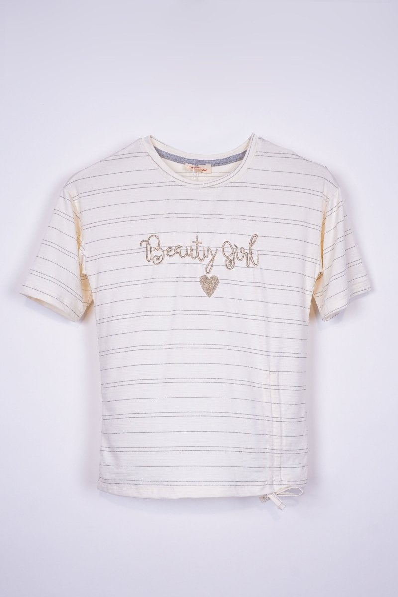 DU PAREIL GIRLS STRIPED EMBRIODED TEE - Smgarment's