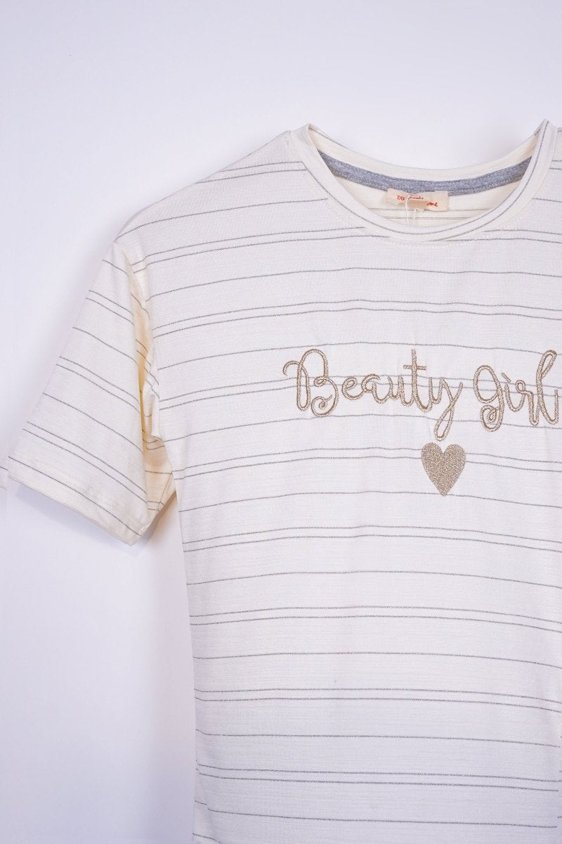 DU PAREIL GIRLS STRIPED EMBRIODED TEE - Smgarment's