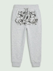 Boys' Casual Cotton-Blend Fleece Joggers with Shark Camo Pocket – Light Gray