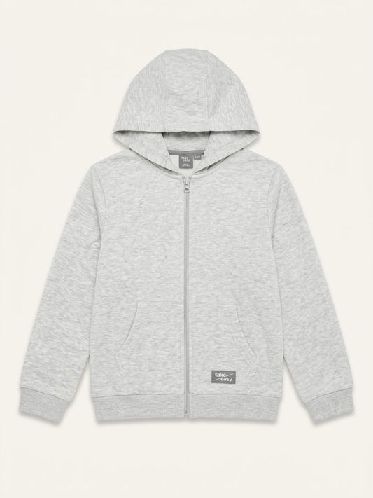 Boys BRANDED ' Light Grey Zip-Up Hoodie with "Take Easy" Patch