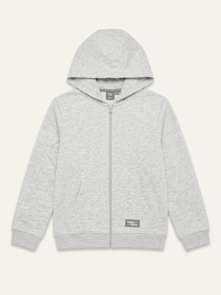 Boys BRANDED ' Light Grey Zip-Up Hoodie with "Take Easy" Patch