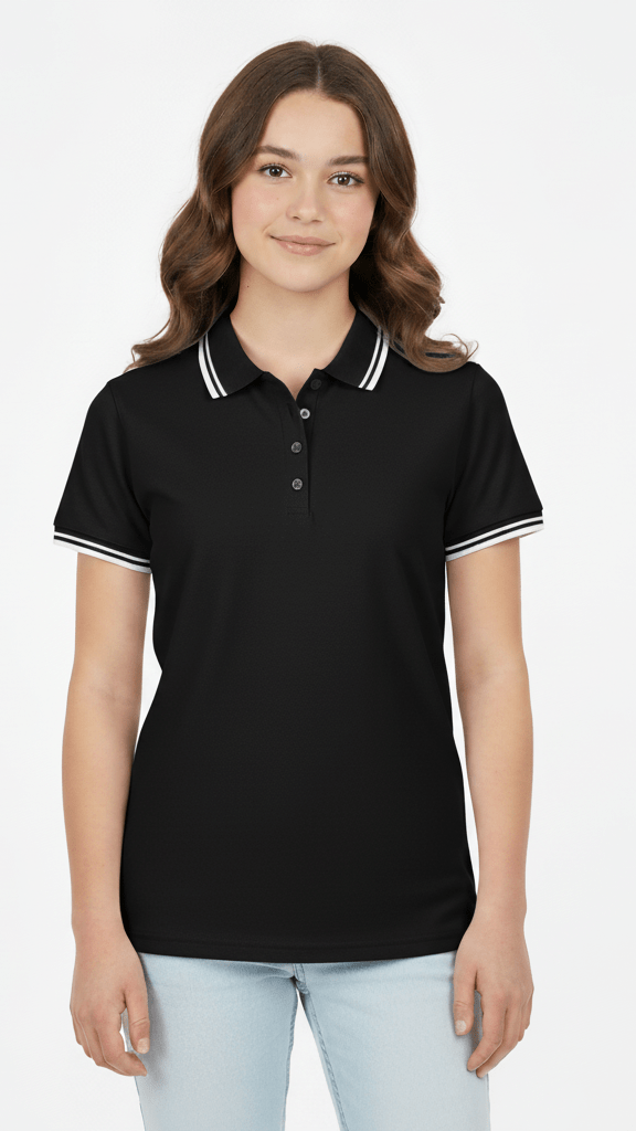ELEVATE Women's Amarago Piping Polo - Solid Black - Smgarment's
