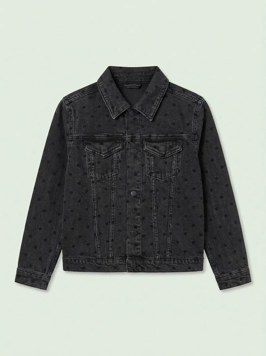 Girls BRANDED ' Black Polka Dot Denim Jacket with Button-Front