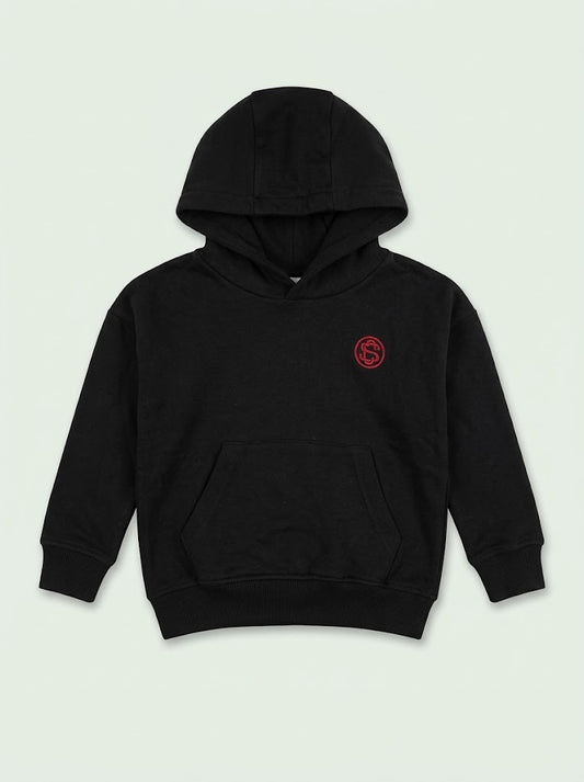Boys BRANDED ' Black Pullover Hoodie with Red Chest Emblem