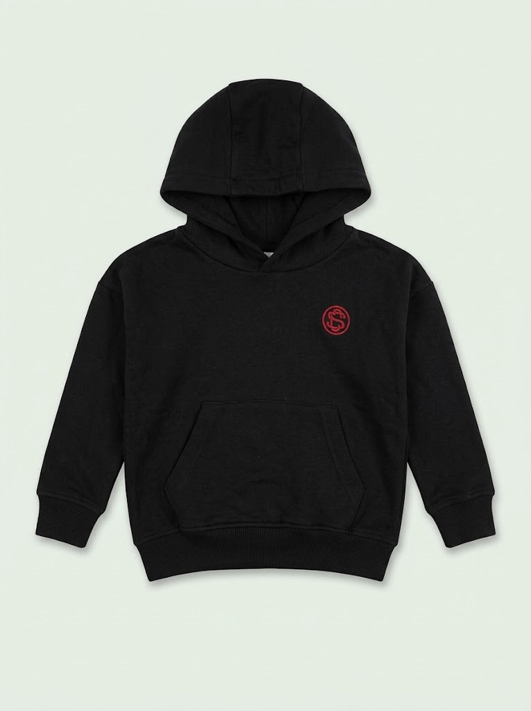 Boys BRANDED ' Black Pullover Hoodie with Red Chest Emblem