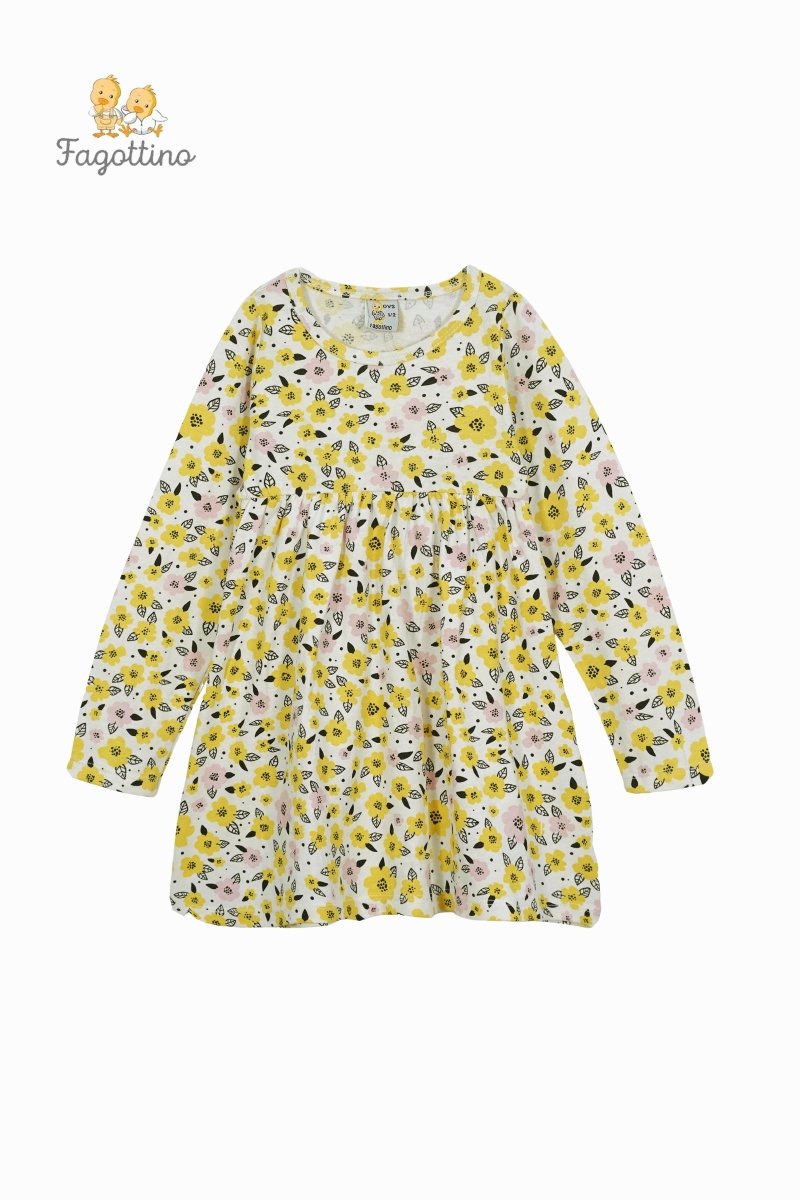 Fagottino by OVS Girls Yellow & Pink Floral Long Sleeve Dress - Smgarment's