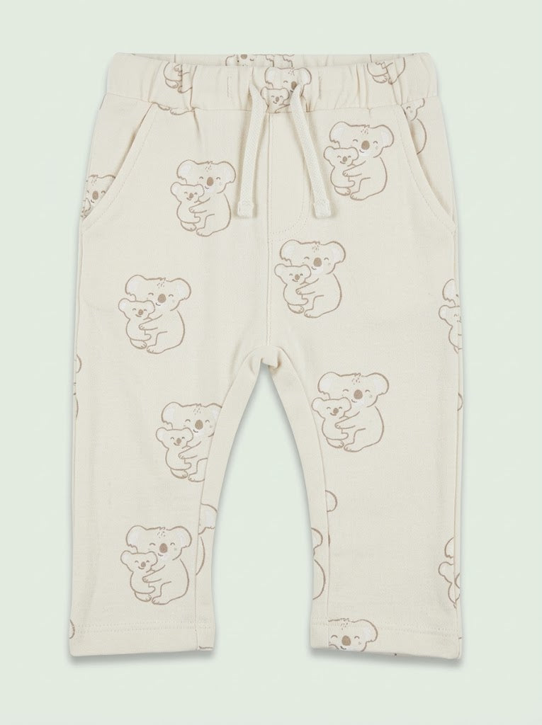 Boys Cream All-Over Koala Print Casual Jogger Pants with Drawstring Waist