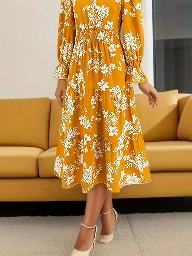 Floral Vacation Long Sleeve Dress For Spring & Fall - Smgarment's