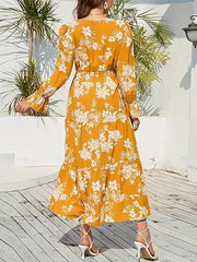 Floral Vacation Long Sleeve Dress For Spring & Fall - Smgarment's